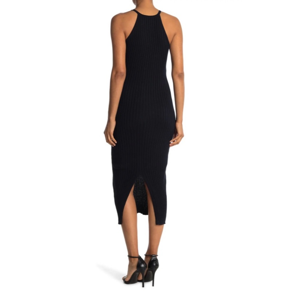 Autumn Cashmere Black Cotton Rib Knit Halter Midi Dress EUC Size Small - Picture 2 of 9